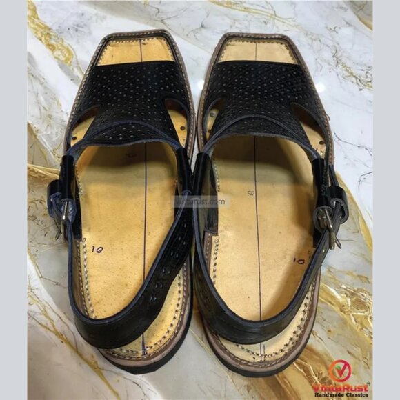 Black Leather Tribal Peshawari Chappal: Traditional Handmade Men’s Footwear main image 7